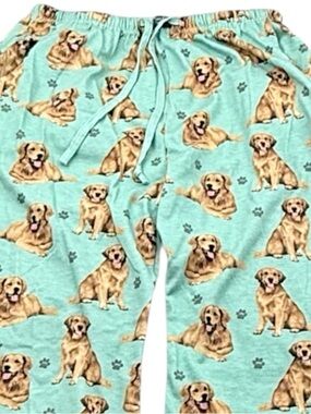 Comfies Golden Retriever Pajama Pants‎ M Teal Dog Print Lounge Sleepwear PJs